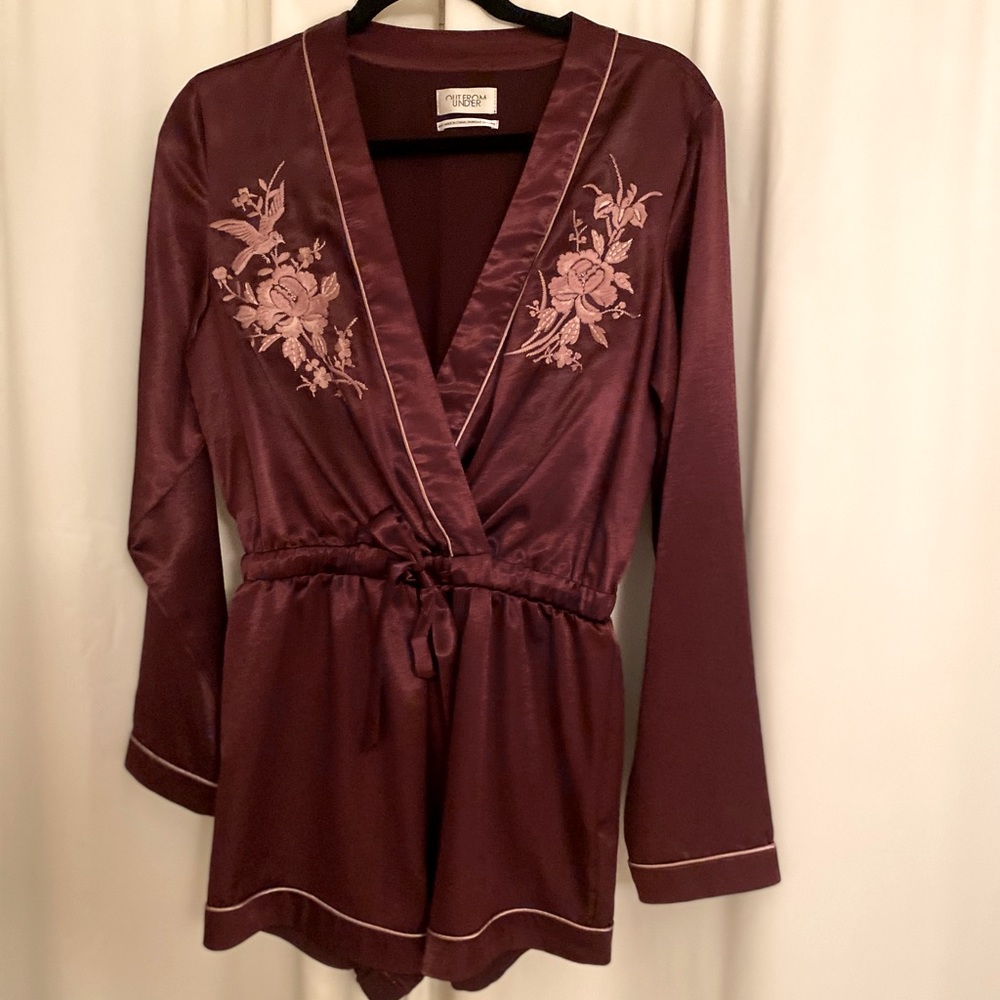 Faux silk romper V neck with tie waist